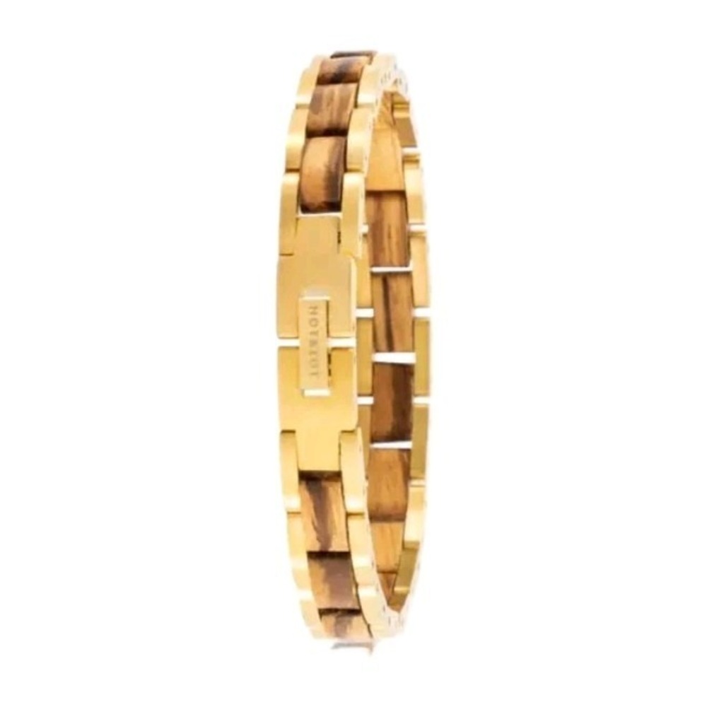 Hot And Tot Mens Python Bandlet Bracelet Zebrano Wood And Gold Stainless Steel